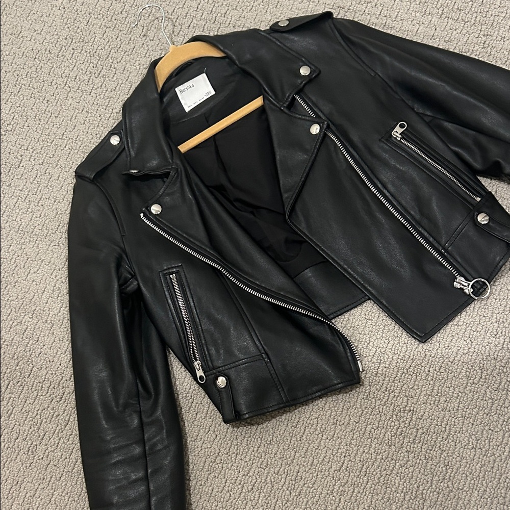 Bershka Black Leather Biker Jacket
